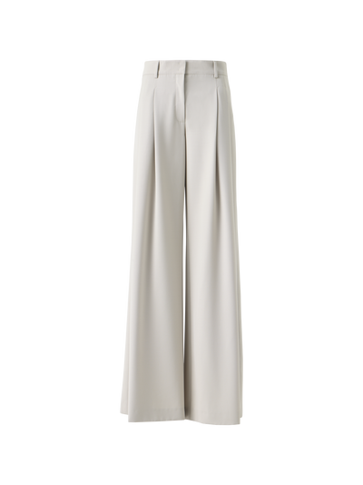 Designer Wool Gabardine Wide-Leg Pants - beige