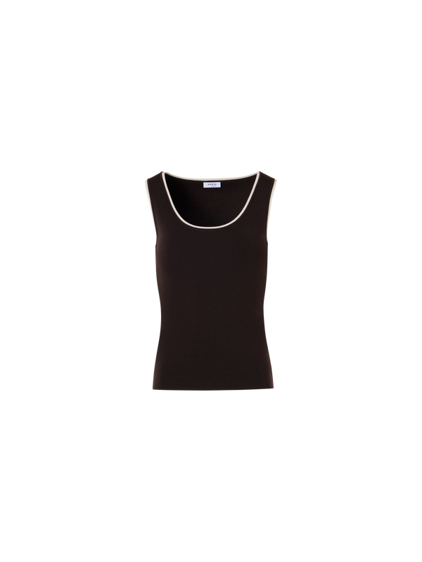 Designer Knit Tank with Contrast Piping - brown
