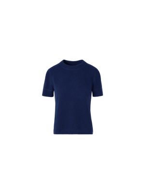 Designer Short-Sleeve Cashmere Knit Sweater - blue
