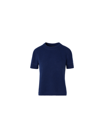 Designer Short-Sleeve Cashmere Knit Sweater - blue