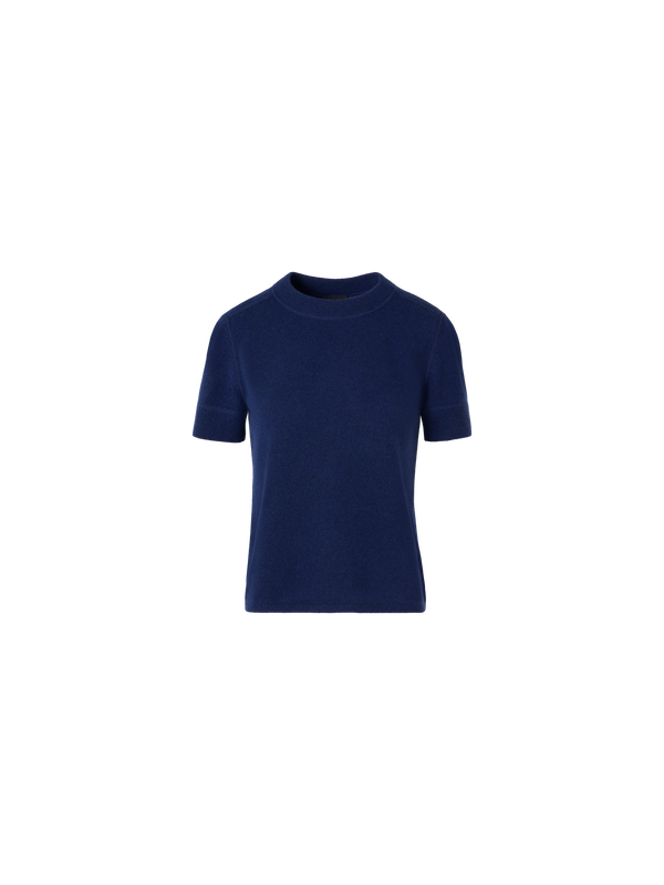 Designer Short-Sleeve Cashmere Knit Sweater - blue