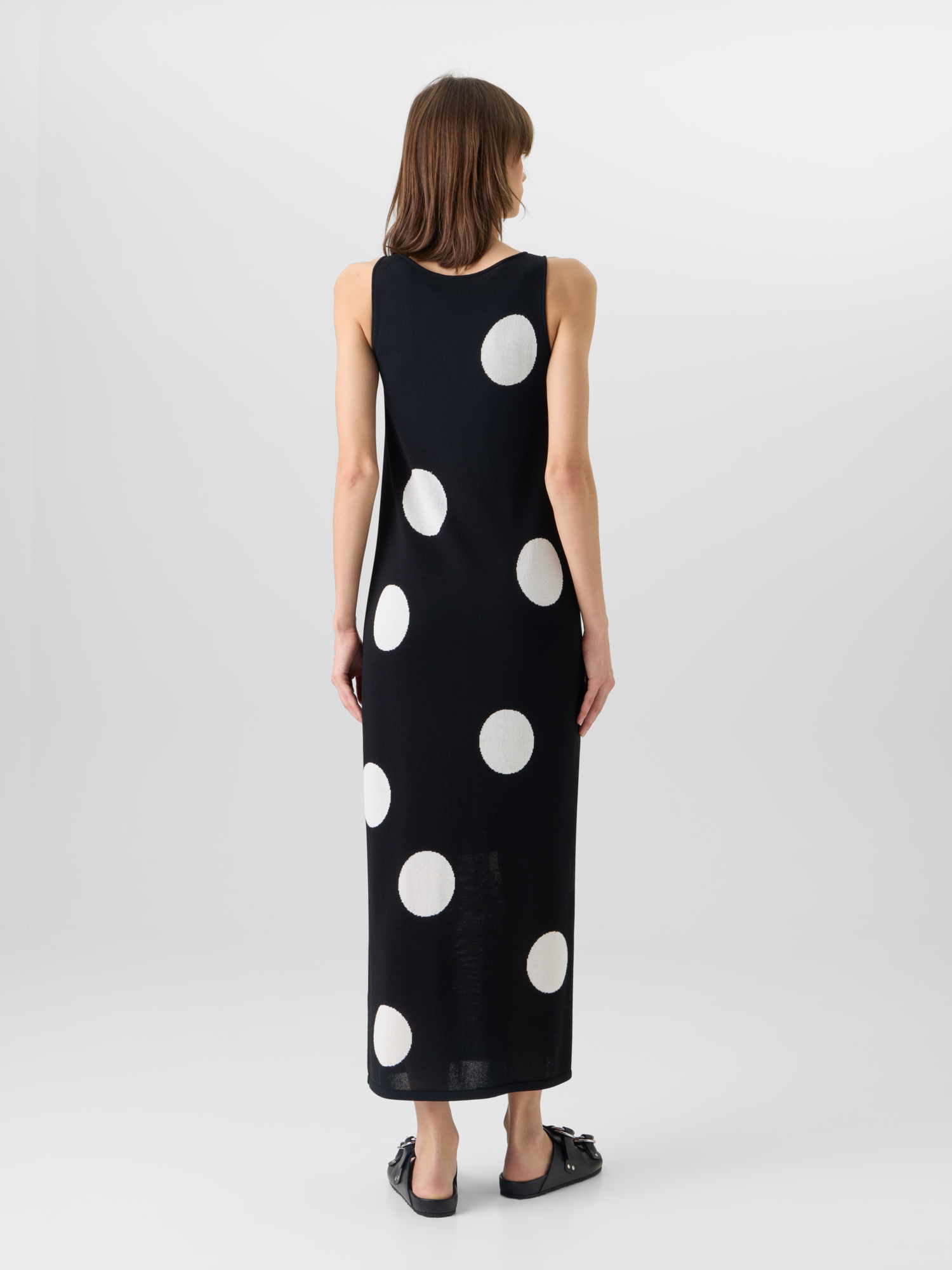 Designer Sleeveless Polka-Dot Midi Knit Dress - black 