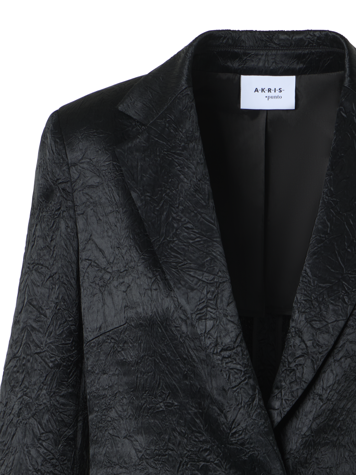 Designer Crinkled Satin Boyfriend Jacket - black