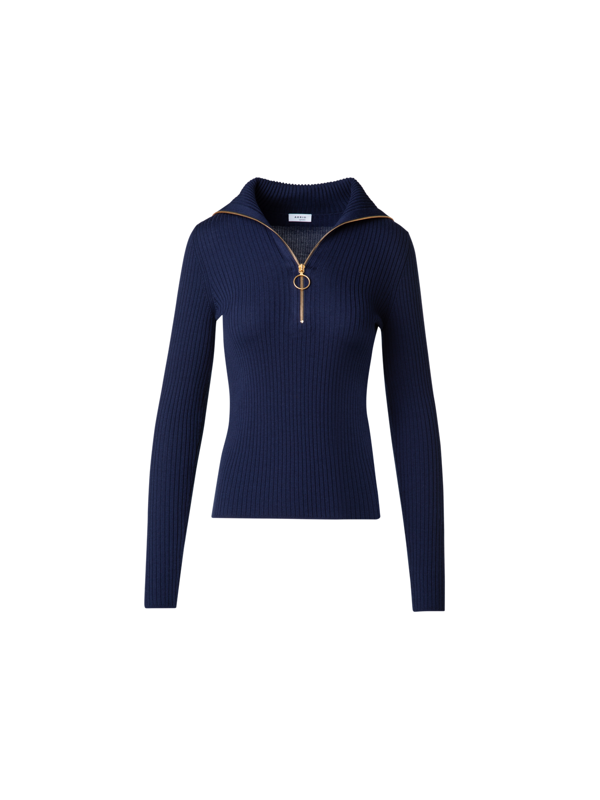 Designer Ribbed Merino Sweater with XL-Collar - navy - blue
