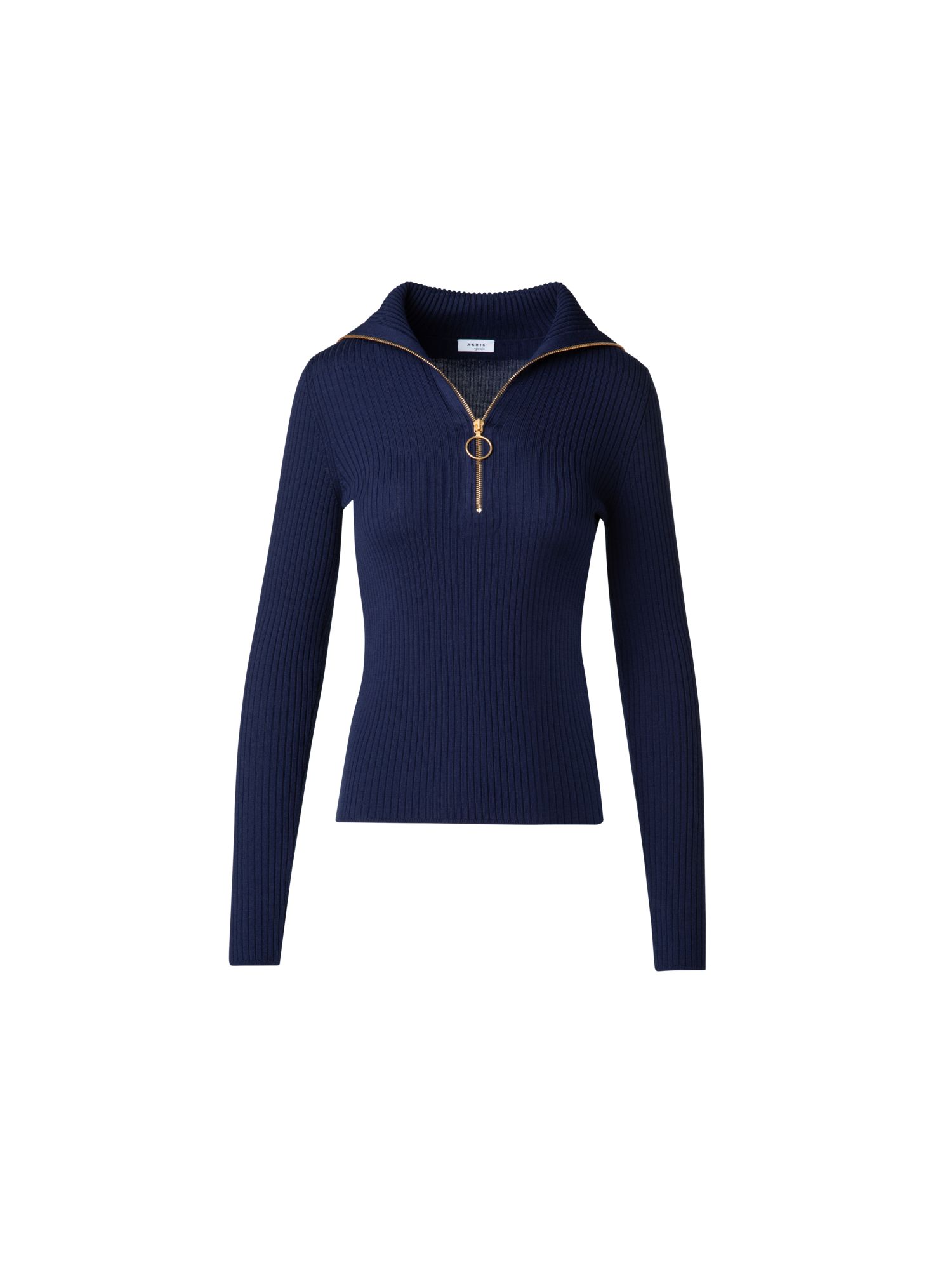 Designer Ribbed Merino Sweater with XL-Collar - navy - blue