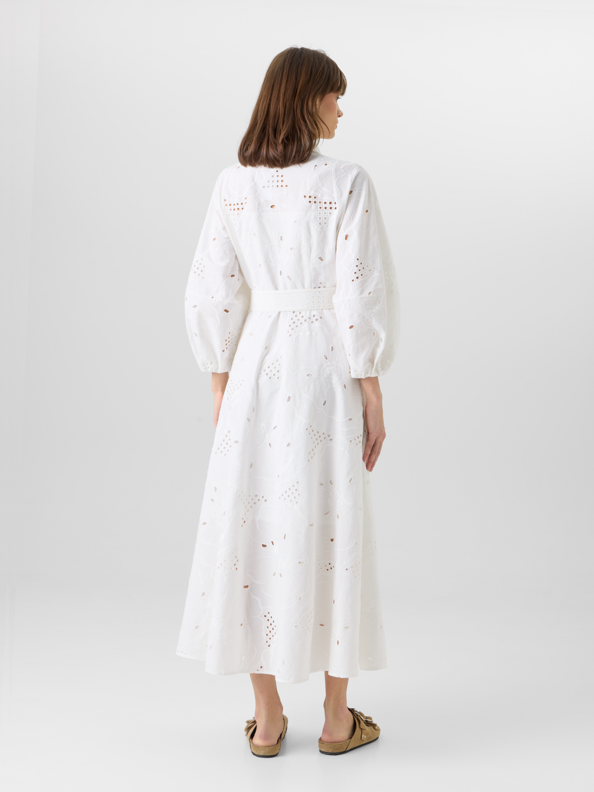 Fit-and-Flare Flower Eyelet Midi Dress