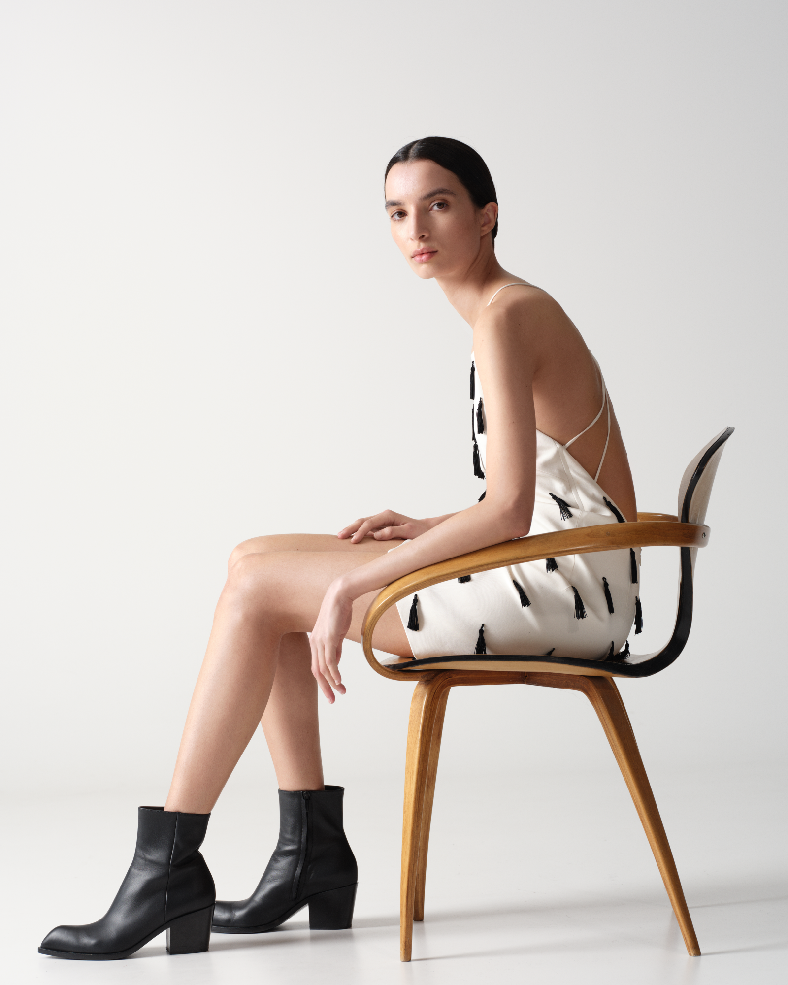 Designer Cocktail Dress with Tassels - multicolor - ecru - white 