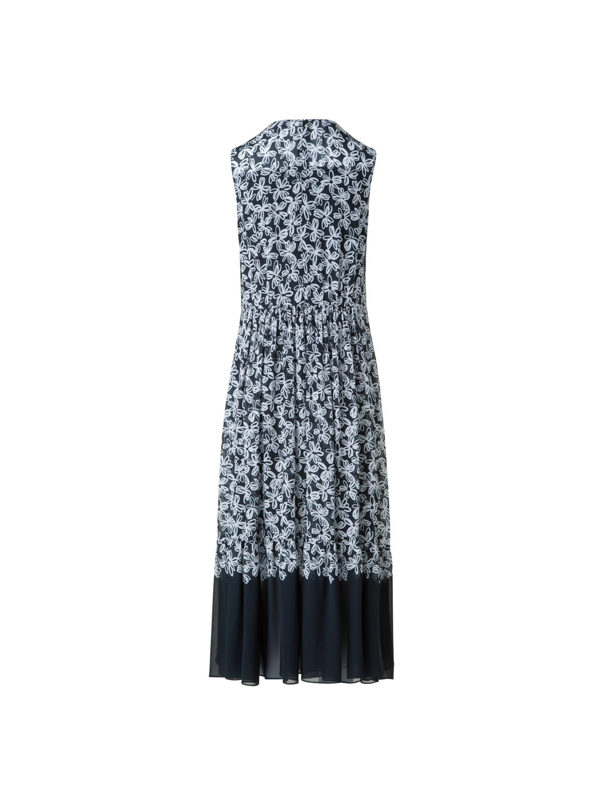 Designer Sleeveless Midi Dress with Flower Print - black - neutral - multicolor