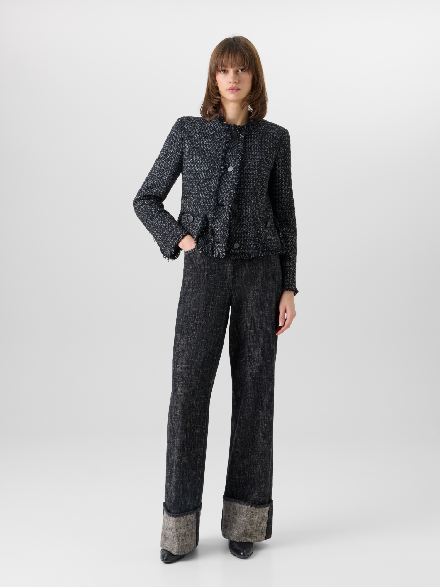 Designer Cooper Wide-Leg Pants in Washed Heavyweight Cotton-Denim - black 