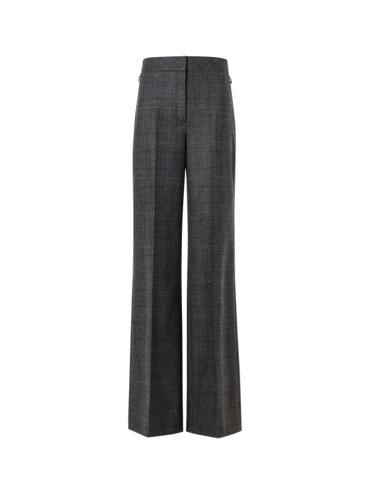 Designer Wide Leg Pants in Prince of Wales Wool Double-Face - grey - black