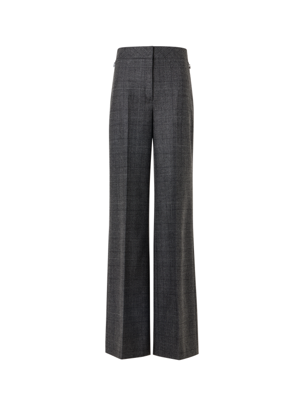Designer Wide Leg Pants in Prince of Wales Wool Double-Face - grey - black
