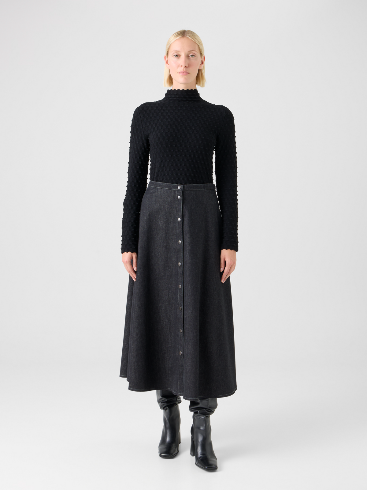 Designer 3D Textured Viscose Knit Sweater - black #editorial