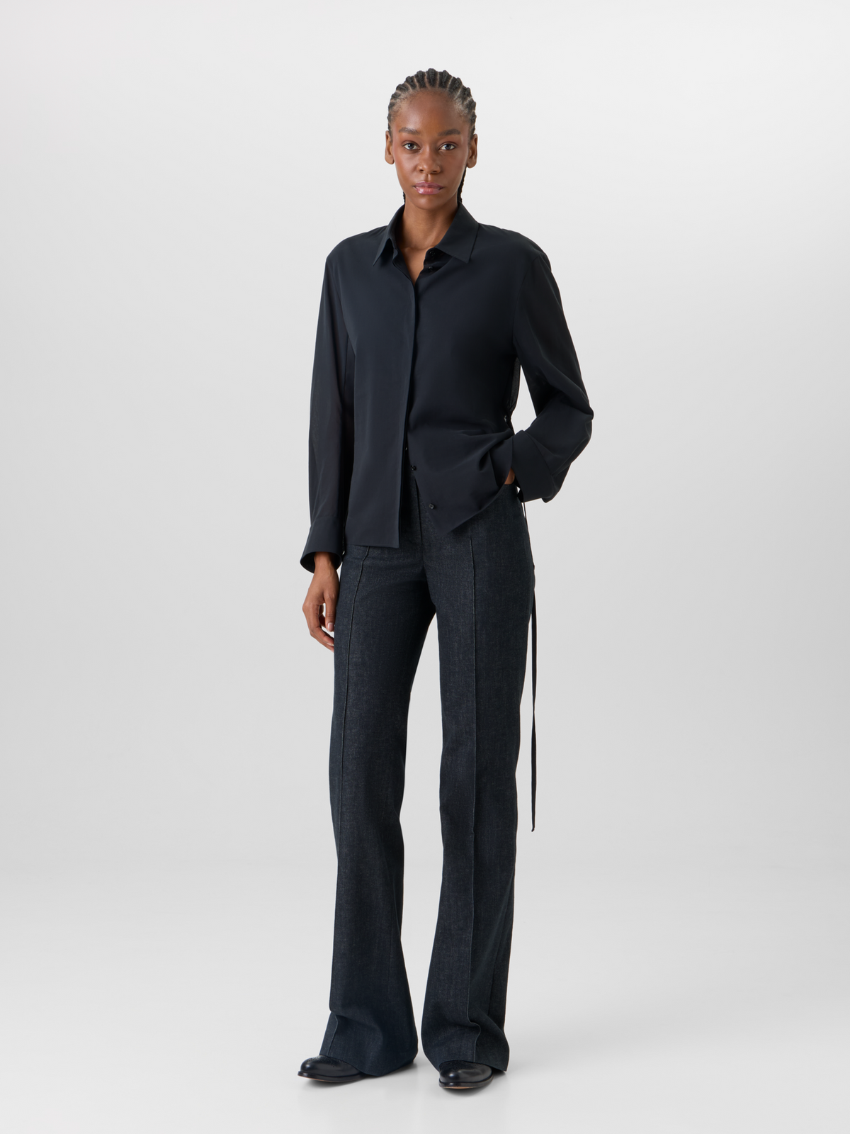 Designer Long-Sleeve Cotton Voile Blouse - black #editorial