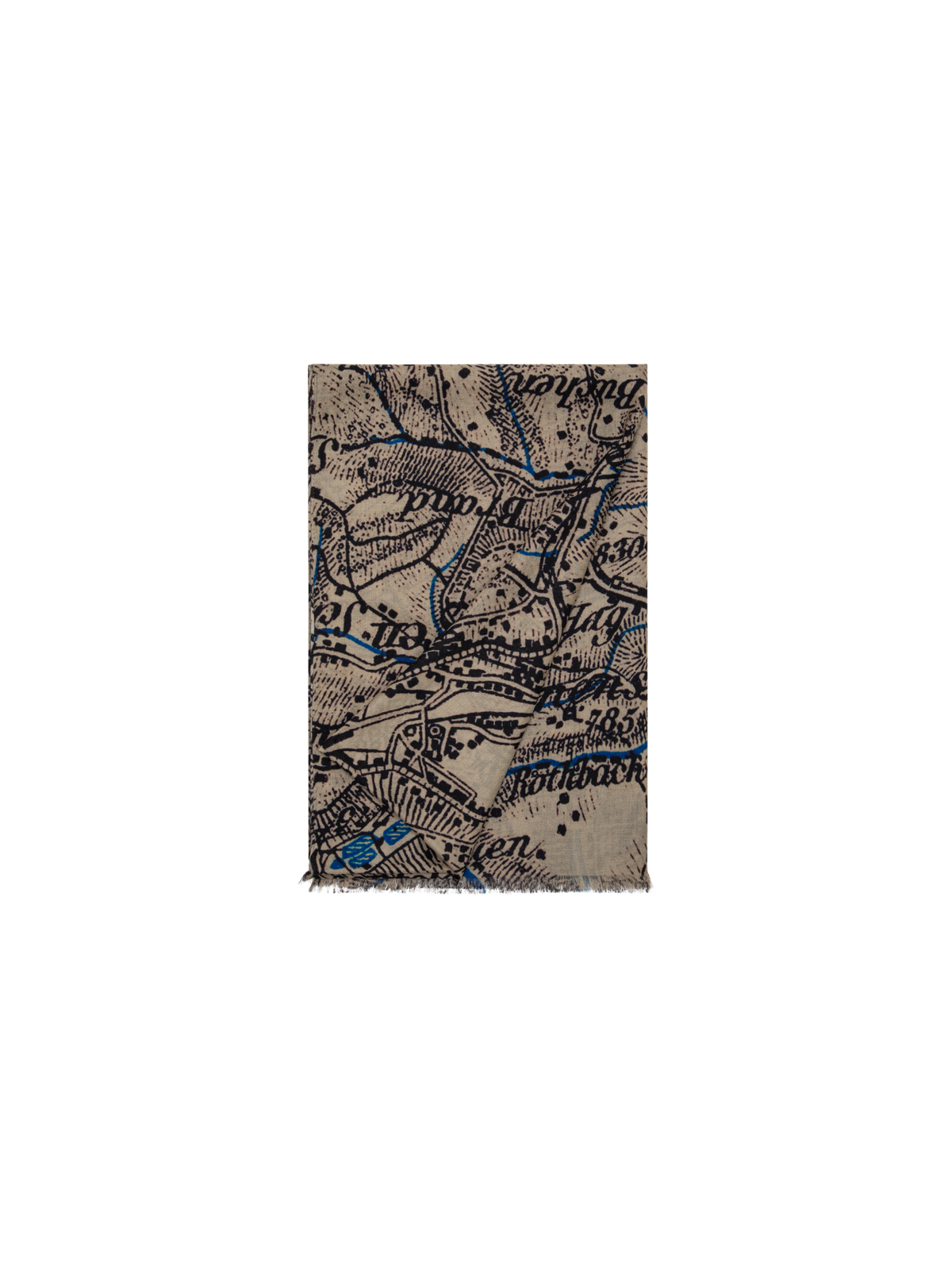 Designer Cashmere Silk Scarf with St. Gallen Map Print - multicolor - beige
