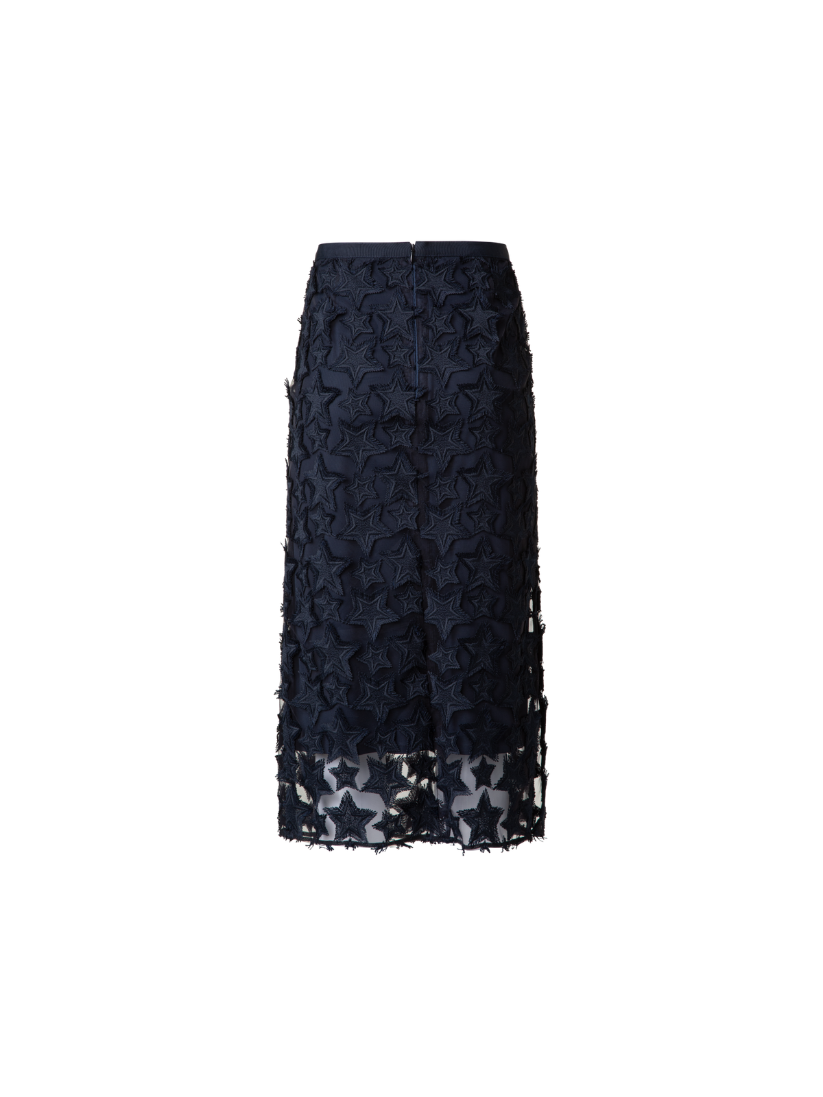 Designer Midi Skirt with 3D Star Embroidery - navy - blue