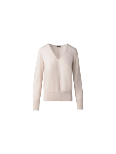 Designer 100% Cashmere V-Neck Knit Sweater - neutral - beige