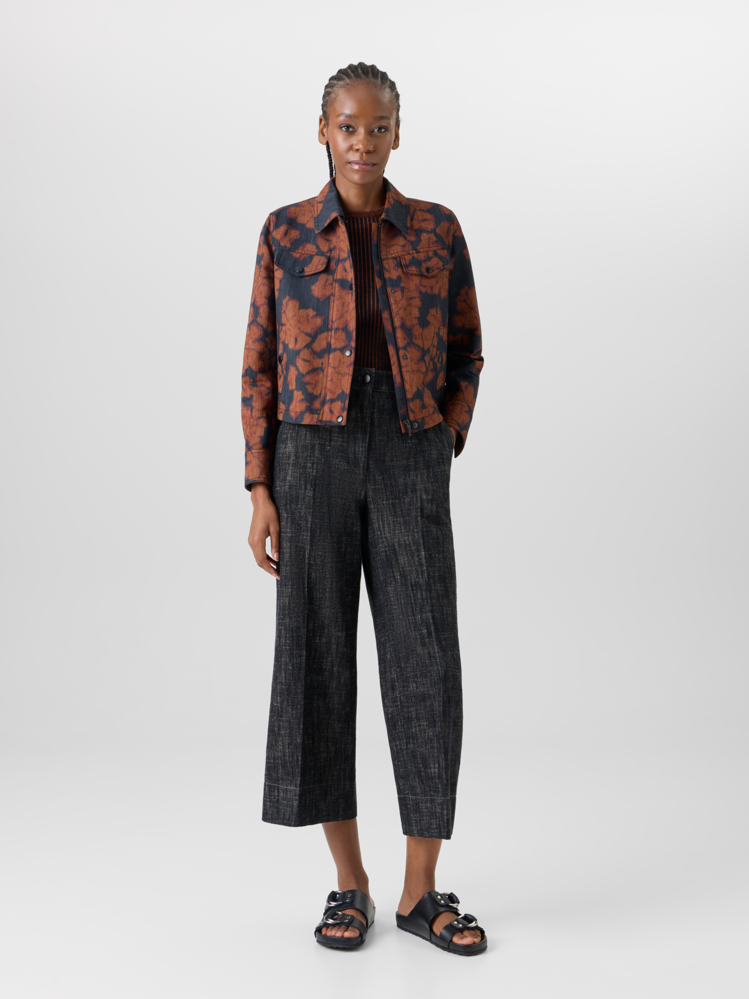 Designer Chiara Wide-Leg Pants in Washed Heavyweight Cotton-Denim - black 