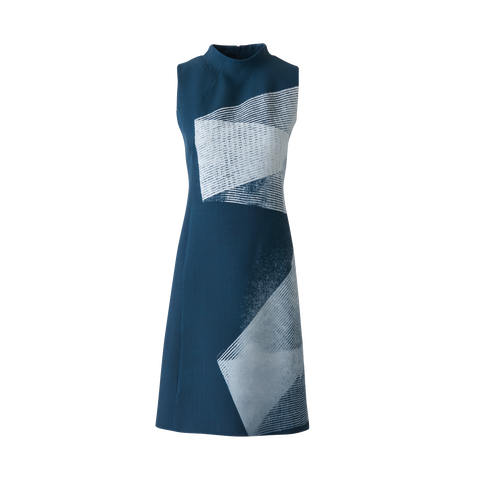 Wool Double-Face Sheath Dress in Zigzag Print