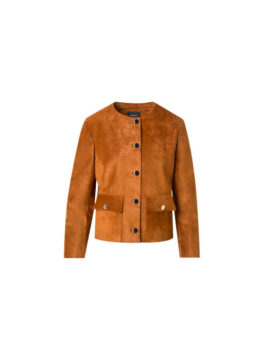 Designer Suede Jacket with Golden Buttons - neutral - brown