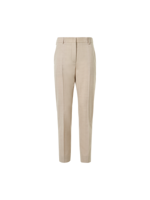 Designer Tapered Wool Stretch Flannel Ankle Pants - beige