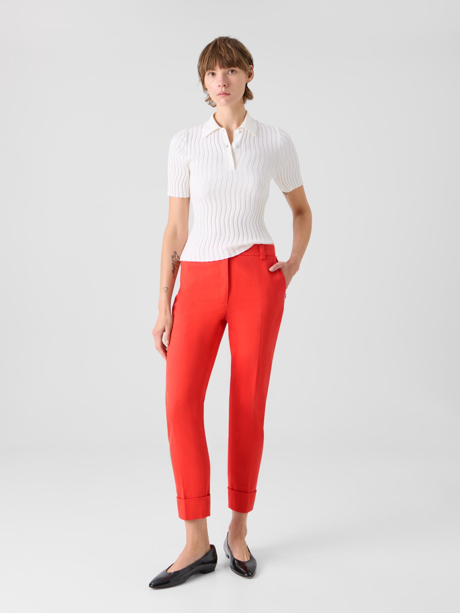 Designer Maxima Tapered Cotton Denim Pants - red 
