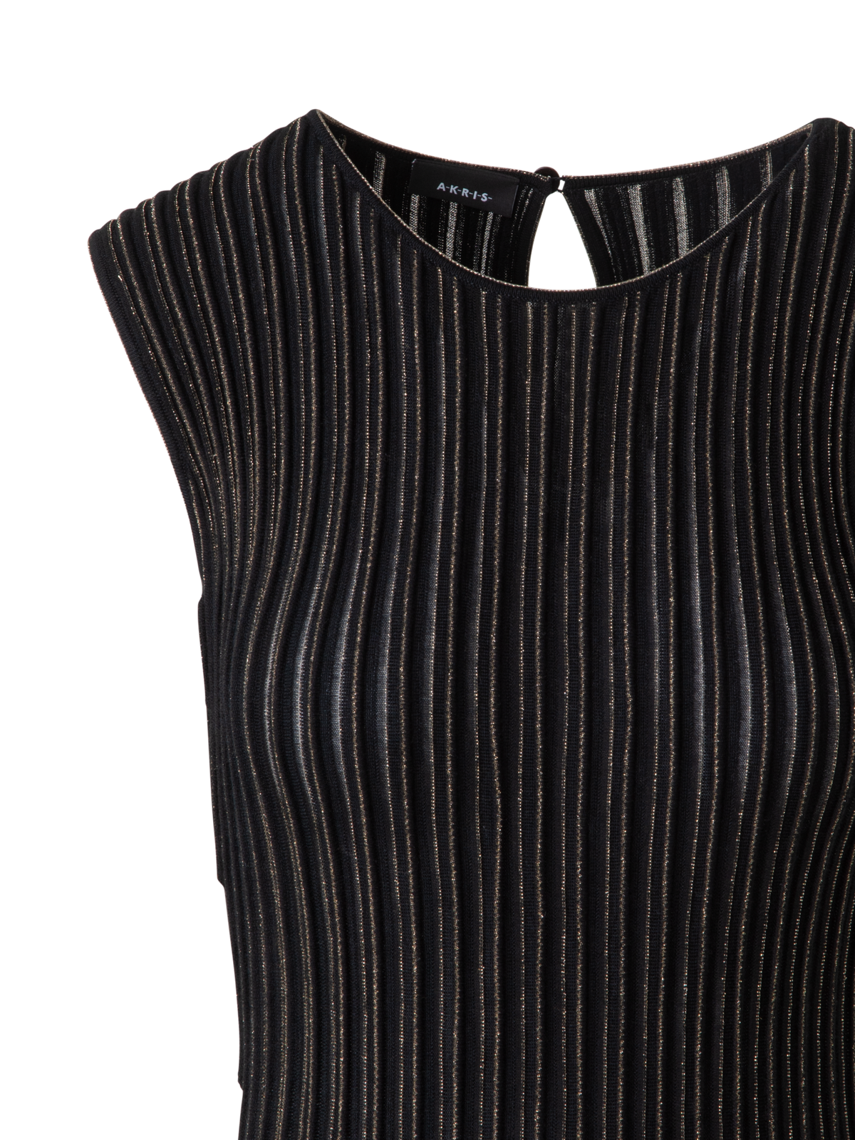 Designer Knit Dress with Golden Lurex Stripes - black - gold