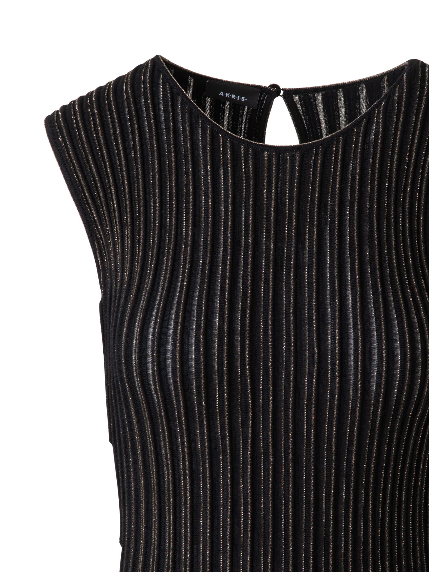 Designer Knit Dress with Golden Lurex Stripes - black - gold