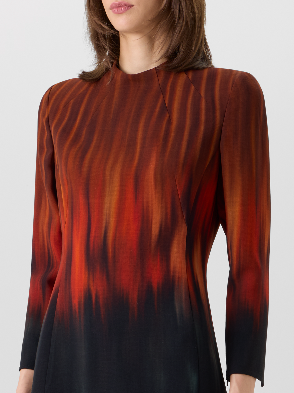 Designer Wool Double-Face Dress with Fuego Negro Print - black - brown - red - multicolor #editorial