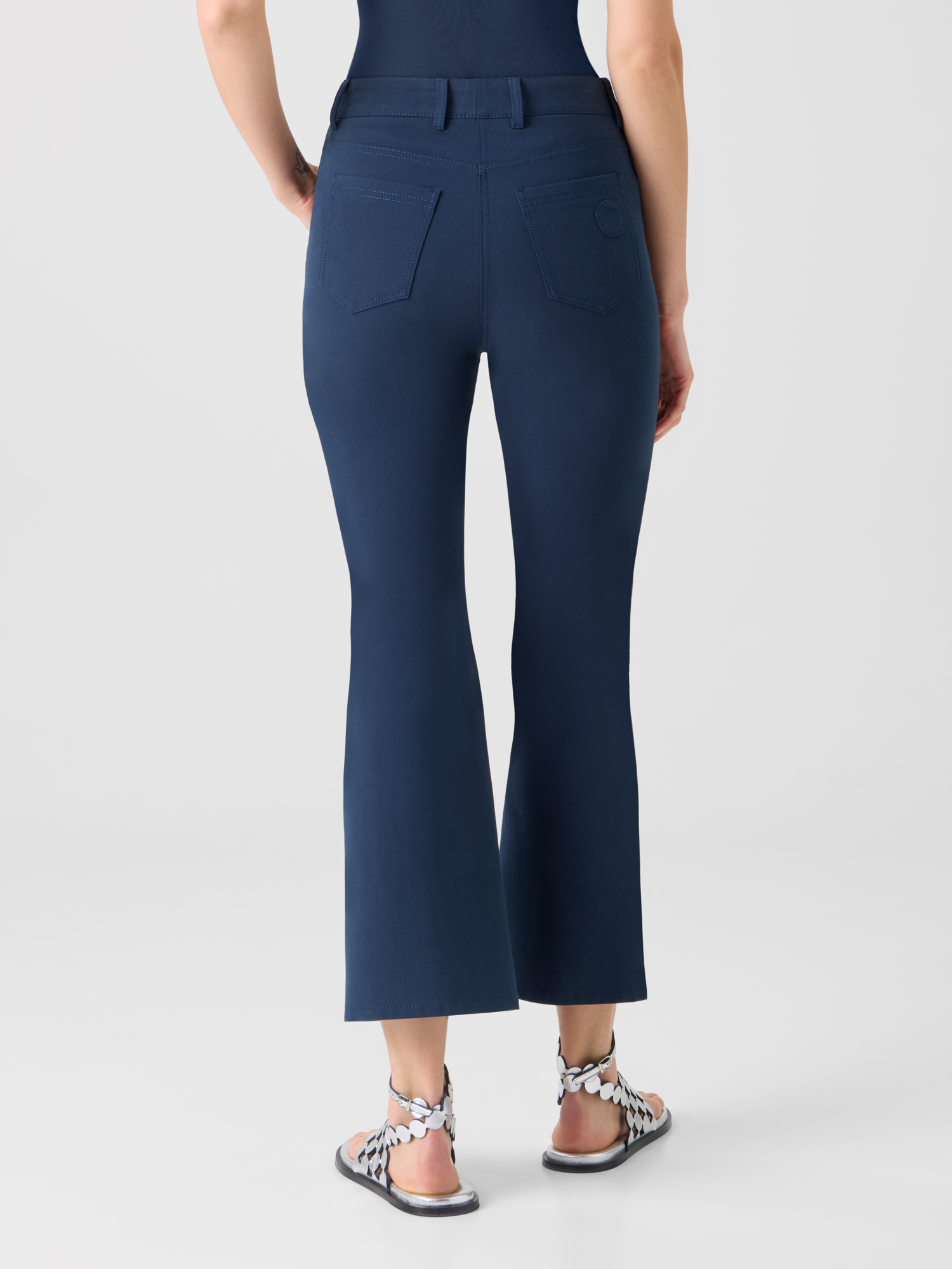 Designer Cali Mid-Rise Cropped Bootcut Cotton Bi-Stretch Pants - navy