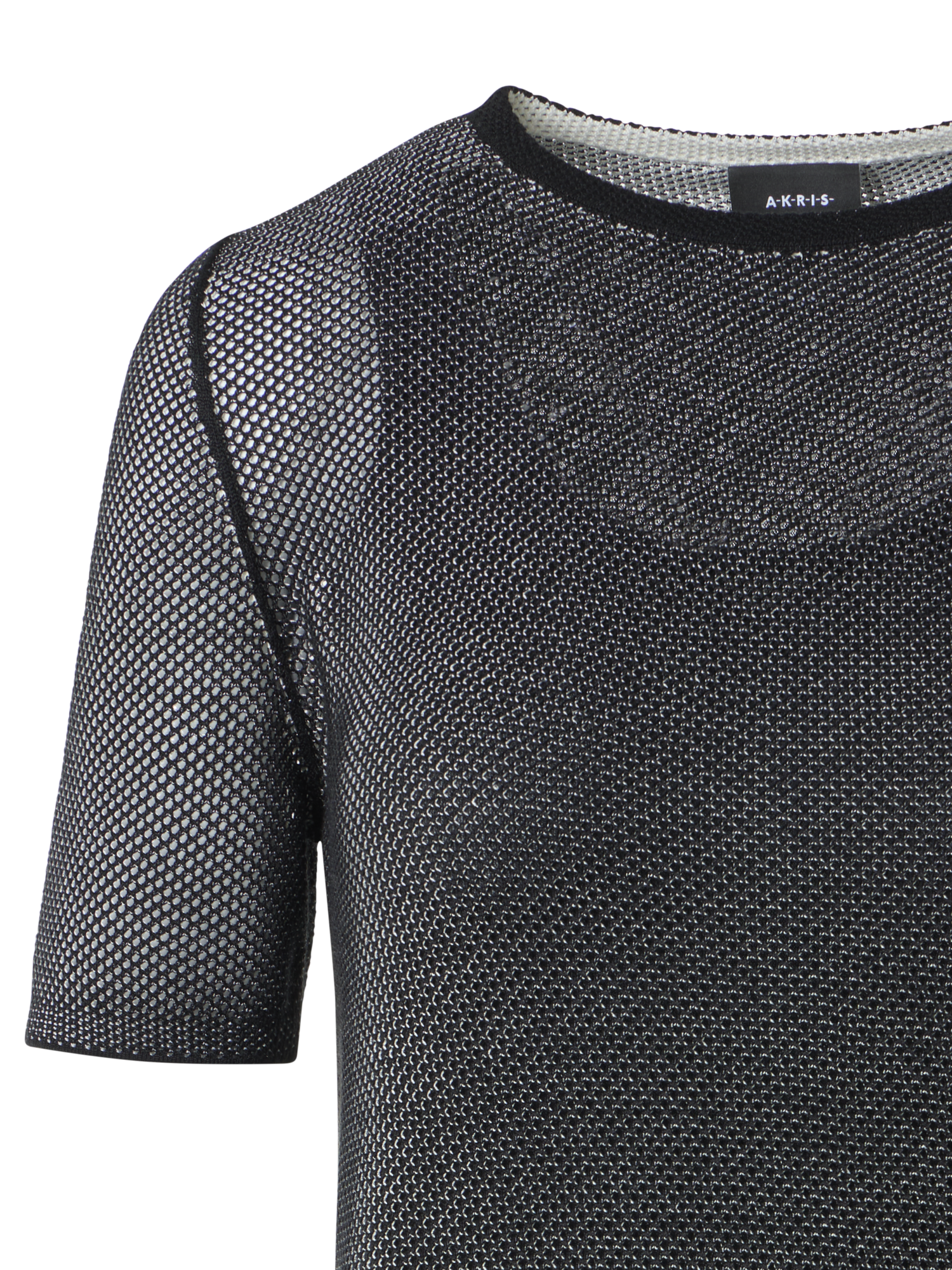Designer Fitted Two Tone Grid Sweater in Silk - black