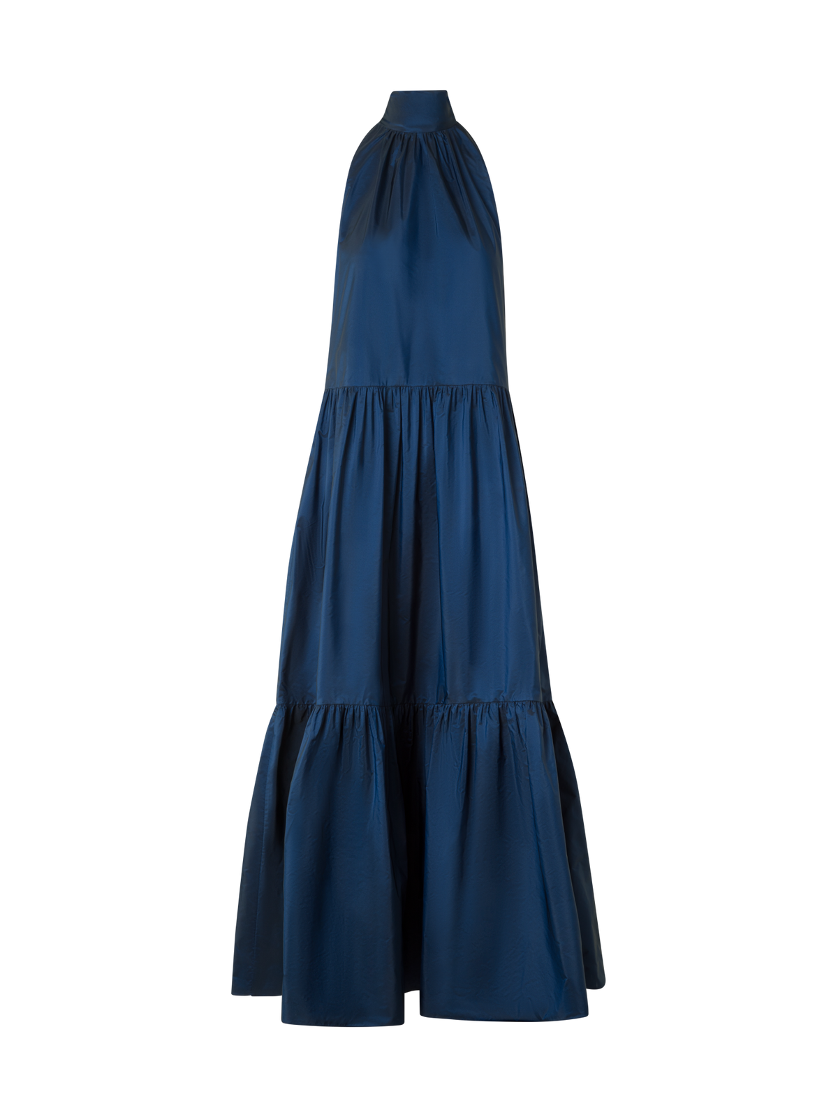 Designer Halter Maxi Dress in Tiered Techno Taffeta - neutral - navy - blue