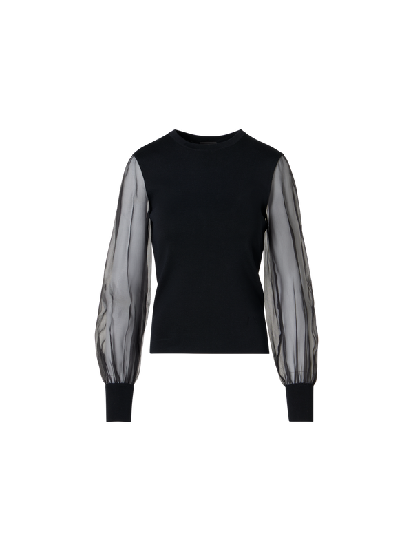 Designer Stretch-Silk Knit Sweater - black