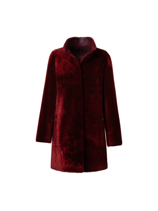 Designer Reversible Shearling Coat - red