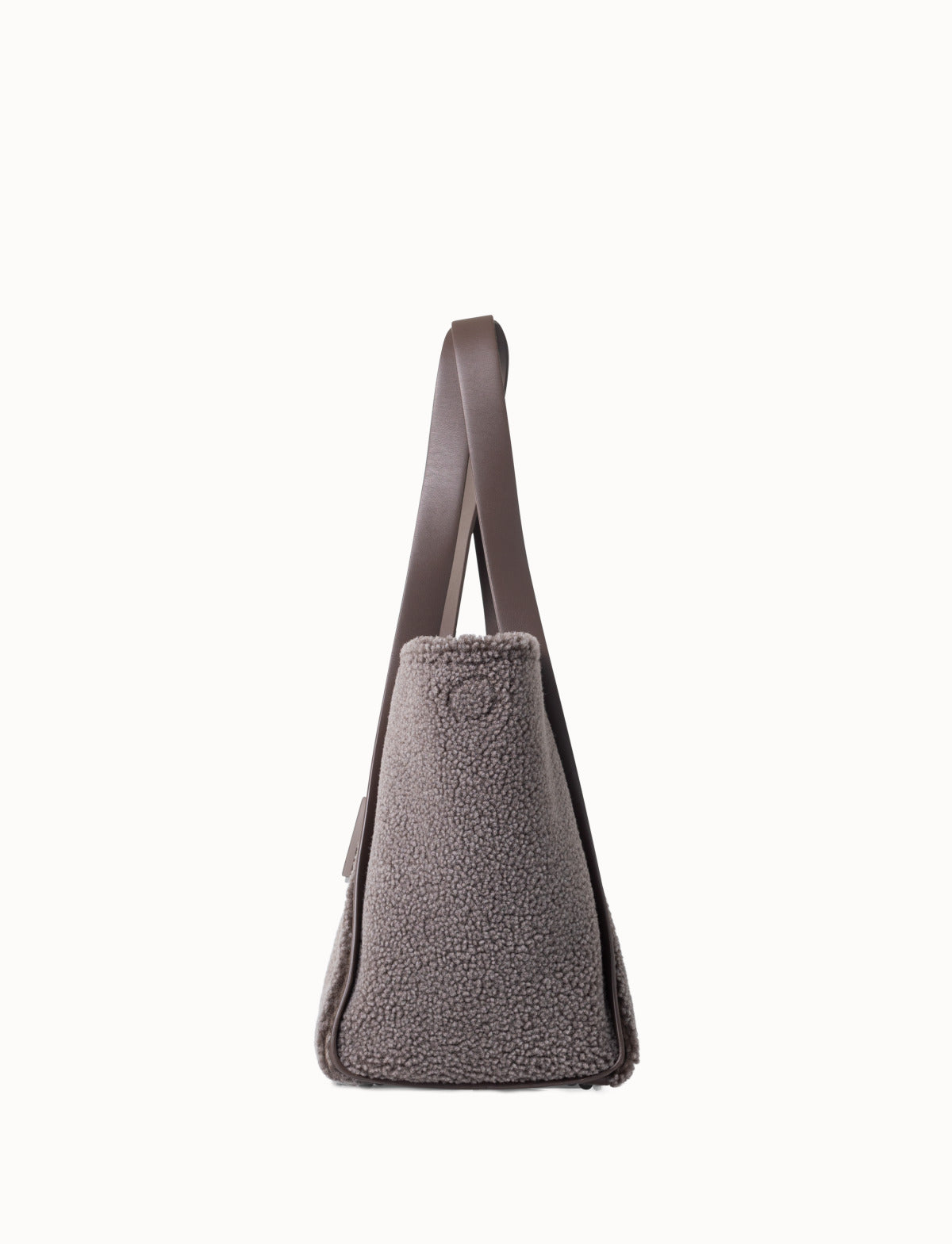 CELINE Grey Shearling Brown Leather Mini Luggage Tote Bag