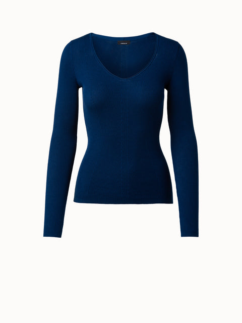 Fitted Ribbed Sea Island Cotton V-Neck Sweater