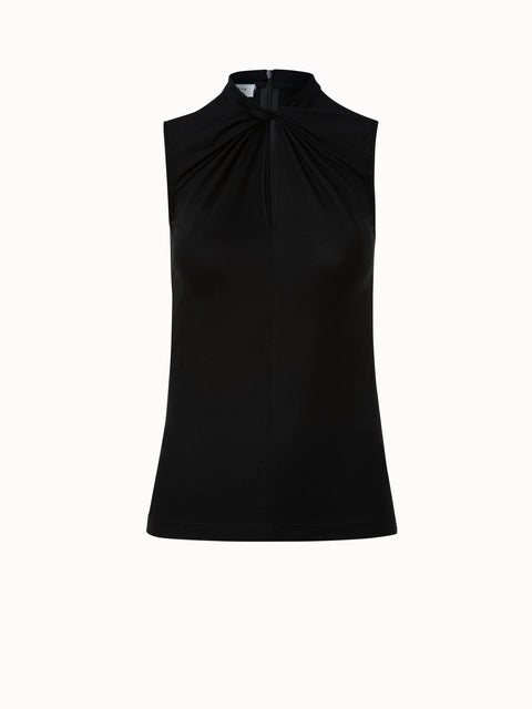 Sleeveless Cotton Jersey Top with Knot Collar and Eyelet Detail