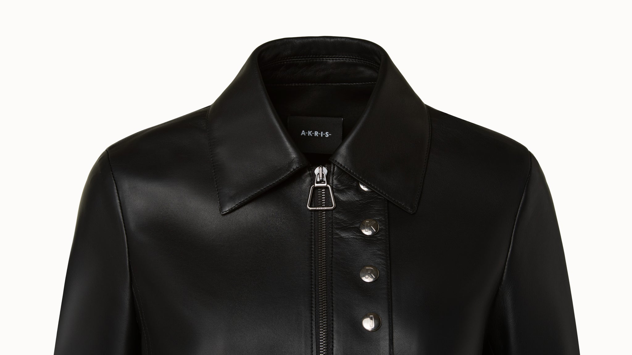 Lamb Leather Jacket with Shirt Collar and Button Detail