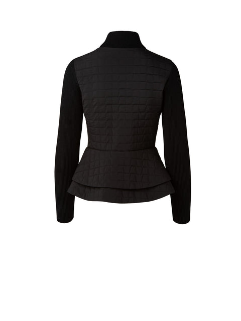 Wool Ribbed Knit Jacket with Peplum Detail in Techno Quilted Trapezoid Fabric