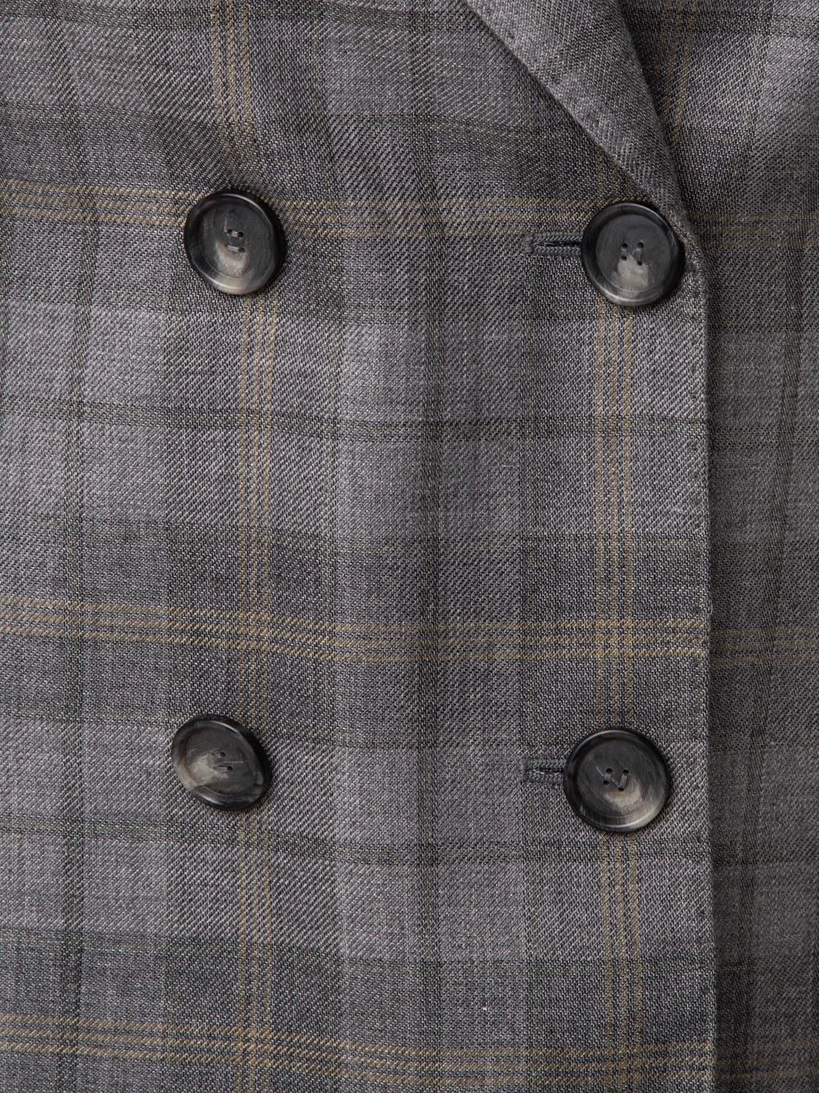 Checked Wool Silk Gabardine Double-Breasted Jacket