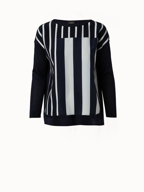 Silk Pullover with Screen Stripes Print