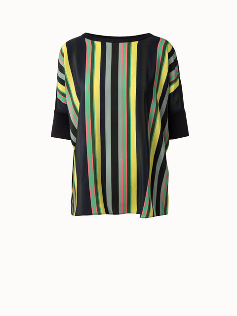 Silk Cotton Tunic with Polychromatic Stripes Print