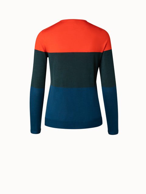 Colorblock Seamless Cashmere Silk Knit Pullover
