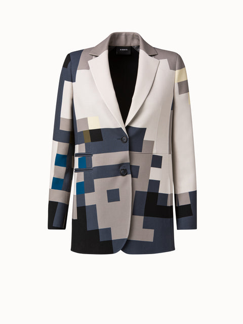 Wool Double-Face Blazer Jacket with Novemberday Print