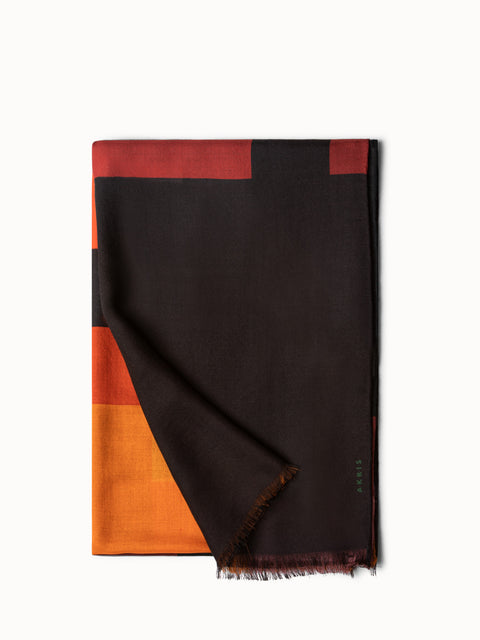 Cashmere Silk Scarf with Interior Abstract Print