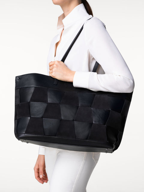 Medium Ai Shoulder Bag in Braided Leather and Nubuck Trapezoids