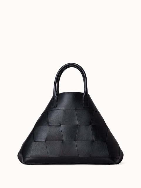 Woven Link Black Leather Bag Strap