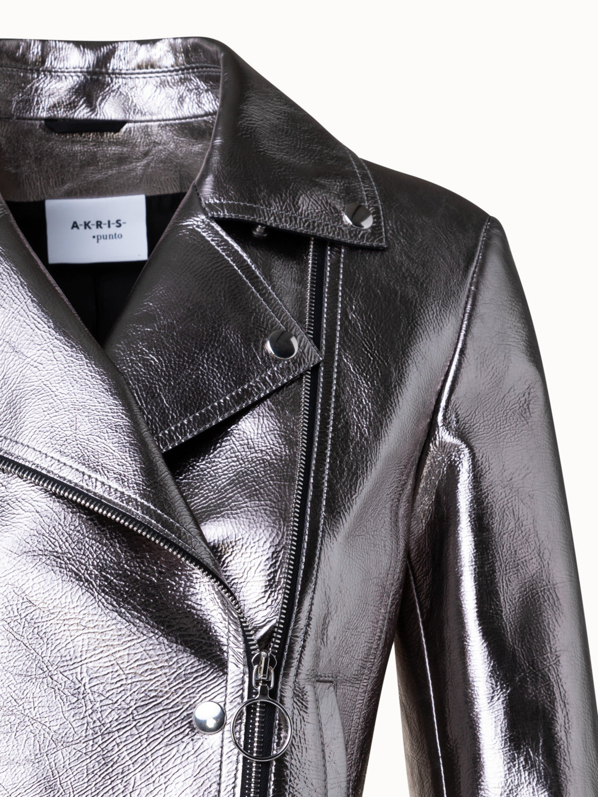 Metallic Liquid Leather™ Biker Jacket - Gunmetal Silver JK75SH