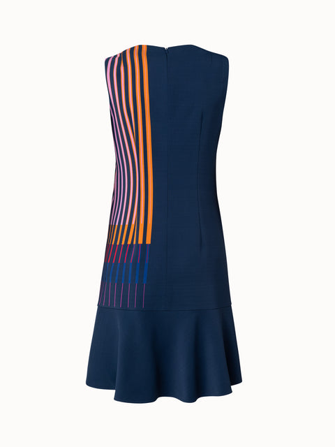 Crêpe Dress with Layered Stripes Print