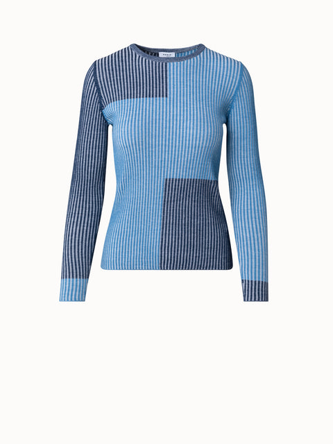 Ribbed Color-block Merino Wool Pullover