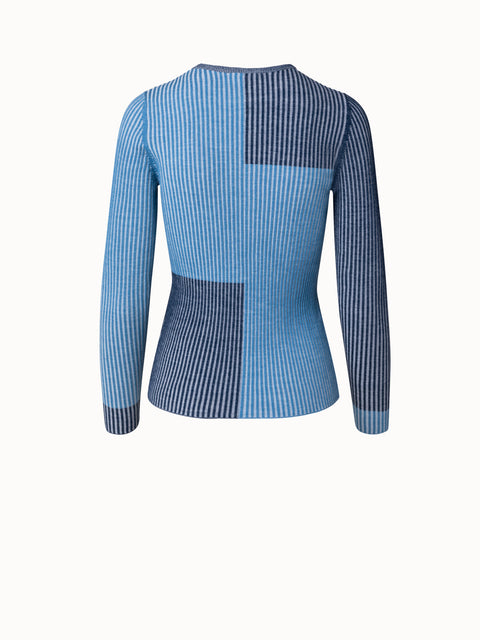 Ribbed Color-block Merino Wool Pullover